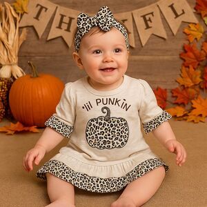 dot & ZAZZ Girls Dress "Lil Punkin" Thanksgiving Pumpkin Ruffle 12-18 Mths